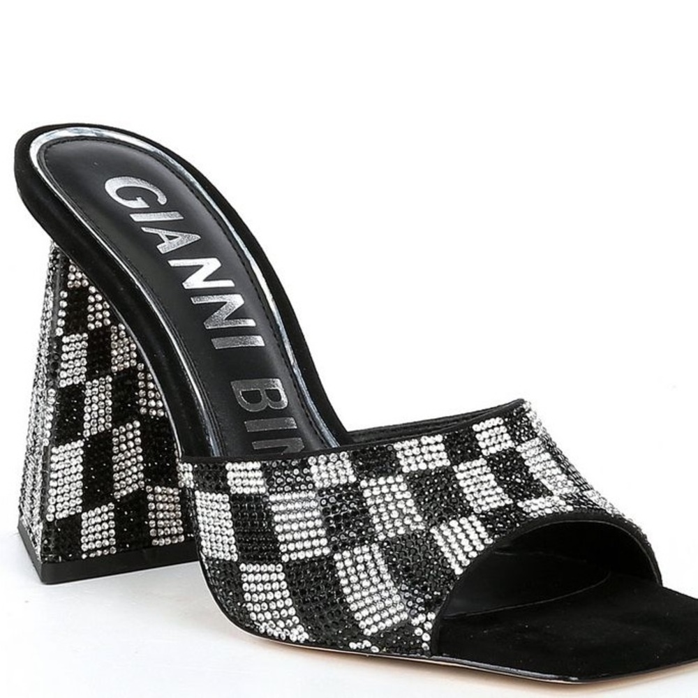 Gianni Bini CaylorThree Checkered Rhinestone Square Toe Dress Sandals - Picture 4 of 5